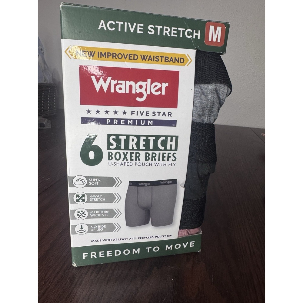 Wrangler Five Star Premium Men's Medium Boxer Briefs 6 Pack Active Stretch 32-34